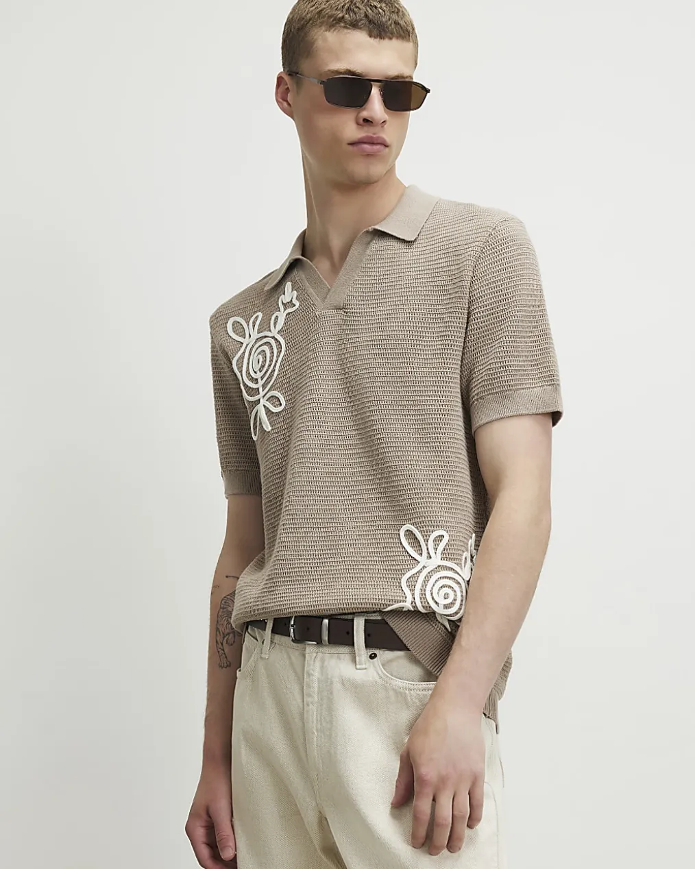 Beige Cornelli Knitted Open Collar Shirt