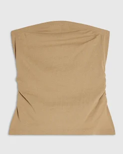 Beige Cotton blend Bandeau Top