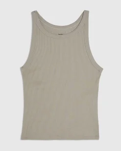 Beige Cotton Blend Sleeveless Ribbed Cami Top