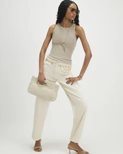 Beige Cotton Blend Sleeveless Ribbed Cami Top