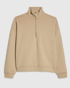 Beige Cotton Blend V Neck T-Shirt