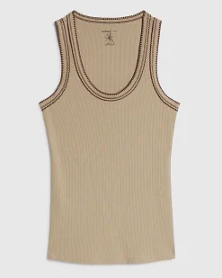 Beige Cotton Blend Whipstitch Tank Top