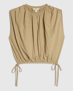 Beige Cotton Bubble Hem T-Shirt