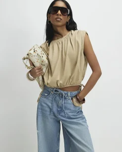 Beige Cotton Bubble Hem T-Shirt