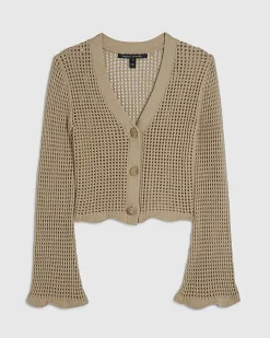 Beige Cotton Crochet Knitted Cardigan