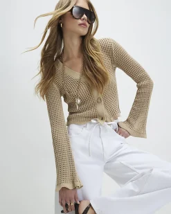Beige Cotton Crochet Knitted Cardigan