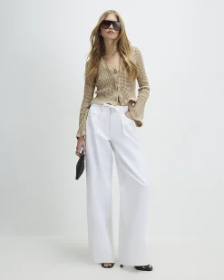 Beige Cotton Crochet Knitted Cardigan