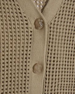 Beige Cotton Crochet Knitted Cardigan