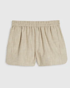Beige Cotton Elasticated Waist Shorts