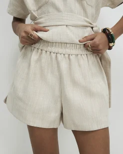 Beige Cotton Elasticated Waist Shorts