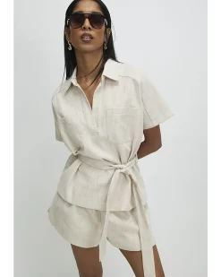 Beige Cotton Elasticated Waist Shorts