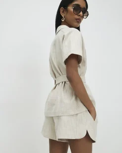 Beige Cotton Elasticated Waist Shorts