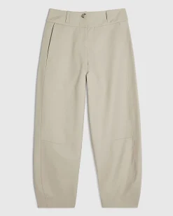 Beige Cotton Sateen Barrel Leg Trousers