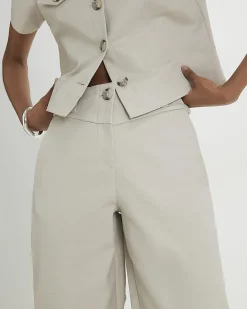 Beige Cotton Sateen Barrel Leg Trousers