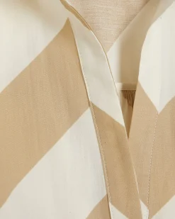 Beige Cotton Striped Midi Shirt Dress