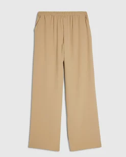 Beige Crepe Wide Leg Trousers