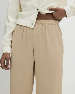 Beige Crepe Wide Leg Trousers