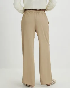 Beige Crepe Wide Leg Trousers