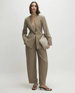 Beige Cross Hatch Barrel Trousers