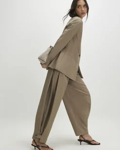 Beige Cross Hatch Barrel Trousers