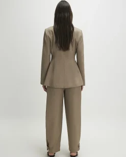 Beige Cross Hatch Barrel Trousers