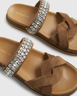 Beige cross strap diamante sandals