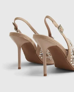 Beige Cut Out Embellished Court Heels