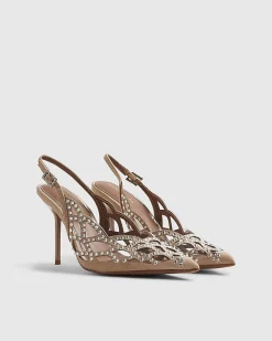 Beige Cut Out Embellished Court Heels