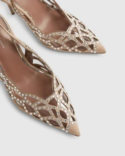 Beige Cut Out Embellished Court Heels