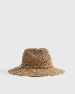Beige Cut Out Studded Fedora Hat