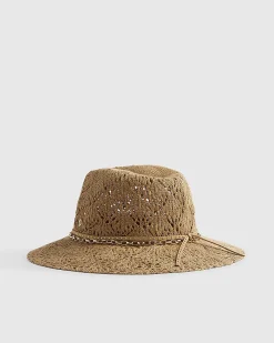 Beige Cut Out Studded Fedora Hat