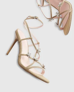 Beige Diamante Flower Strappy Heel Sandals