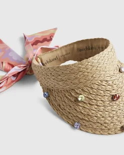 Beige Diamante Scarf Detail Visor Hat