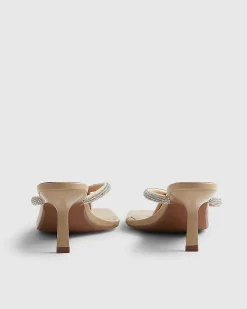 Beige Diamante Toe Thong Heeled Sandals