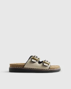 Beige Double Strap Footbed Sandals
