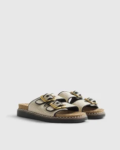 Beige Double Strap Footbed Sandals