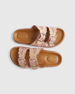 Beige Double Strap Scallop Footbed Sandals