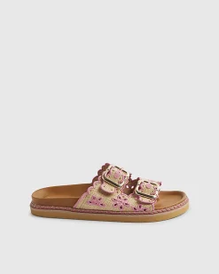 Beige Double Strap Scallop Footbed Sandals