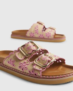 Beige Double Strap Scallop Footbed Sandals