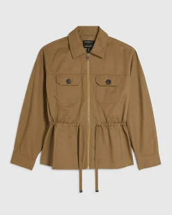 Beige Drawstring Waist Shacket