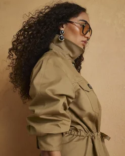 Beige Drawstring Waist Shacket