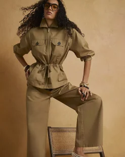 Beige Drawstring Waist Trousers