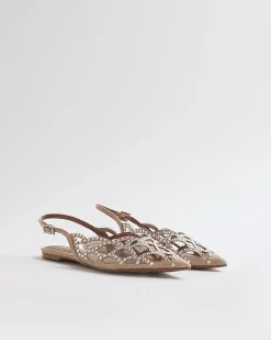 Beige Embellished Flat Shoes