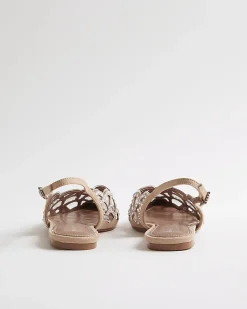 Beige Embellished Flat Shoes