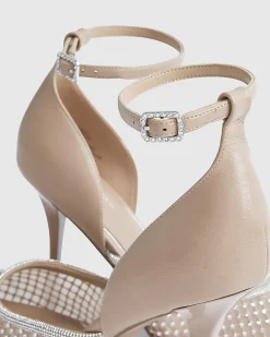 Beige Embellished Mesh Court Heels
