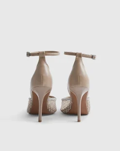 Beige Embellished Mesh Court Heels