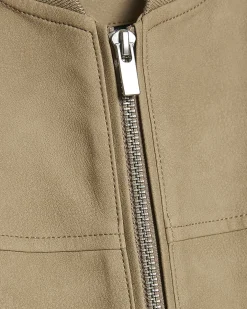 Beige Faux Leather Bomber Jacket