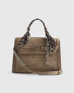 Beige Faux Suede Crossbody Tote bag