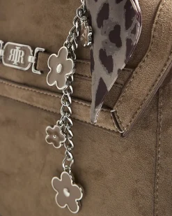 Beige Faux Suede Crossbody Tote bag
