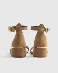 Beige Faux Suede Low Block Heel Sandals